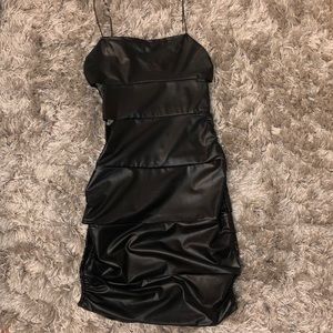 PRETTYLITTLETHING black cutout leather mini dress